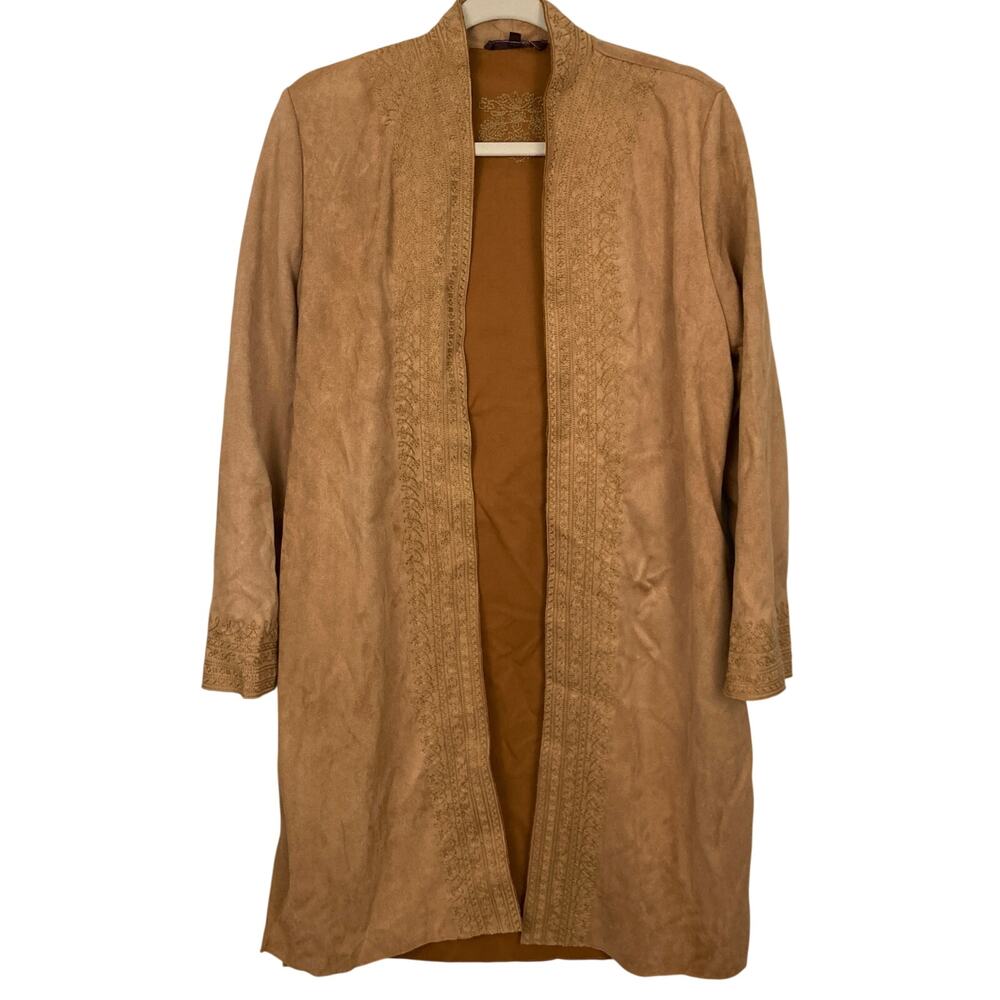 Solitaire Womens Brown Faux Suede Embroidered Duster XS Boho Western Festival